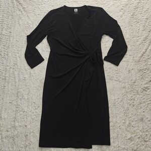 Anne Klein Black Faux Wrap Dress Womens Large Minimalist Preppy Office